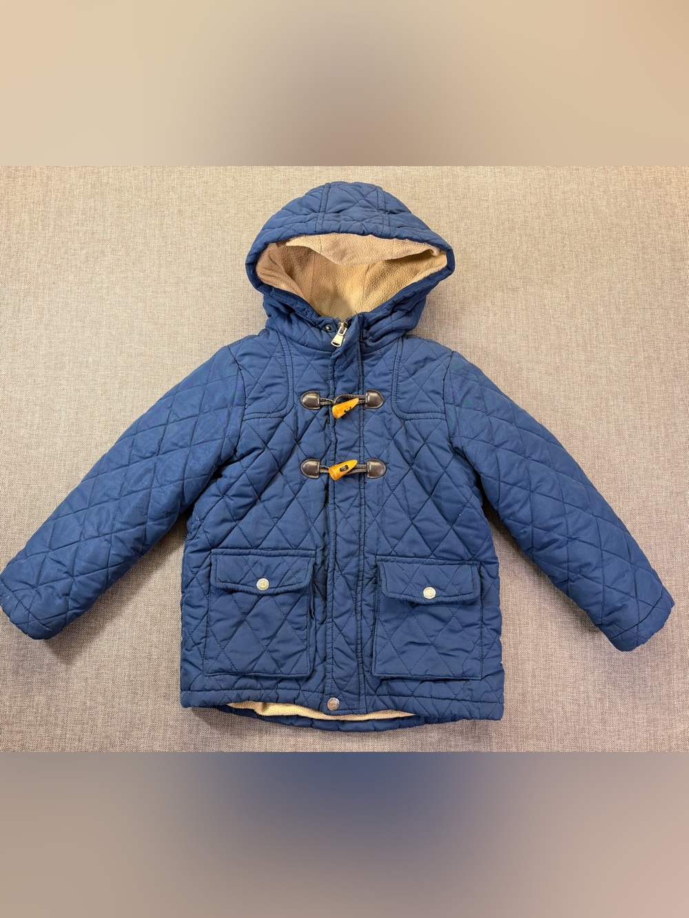 Perry Ellis Boys Navy Quilted Hooded Toggle Coat Size 6